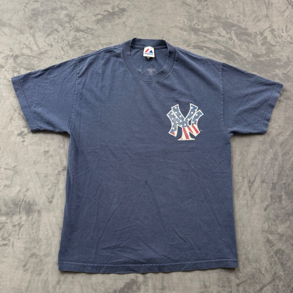 Majestic New York Yankees Derek Jeter 2 Stars Stripes Navy Blue Shirt Large